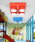 Modern Kid Friendly Kids Room Flush Mount Ceiling Light Fixture Made Of Acrylic With Colorful Block Toy Shape In Square Blue Design