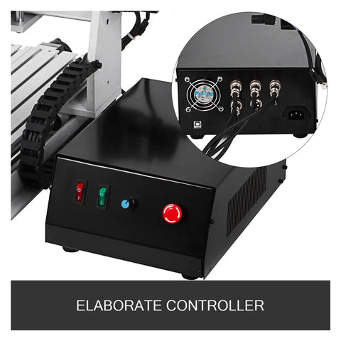 Beefy 3 Axis 3040 CNC Router Engraver With USB Port ER11 500W controller showing power buttons and connector ports