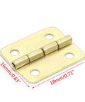 10 Pack Gold Door Hinges For Cabinets 4 Hole Heavy Duty Iron Hardware Solid Easy Install For Jewelry Boxes, 18x16mm size shown