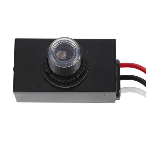 Exterior Dusk To Dawn Photocell Sensor With Auto On Off for outdoor lights showing wiring and sensor lens, weatherproof design.