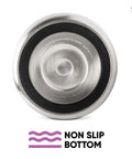 Bottom view of Vacuum Insulated Ice Bucket With Lid And Scoop Keeps Ice Cold For Hours For Cocktails Champagne Wine Beer Party Ready And Hosting Stainless Steel 100 Oz Capacity Double Wall No Sweat With Slip Resistant Rubber Bottom featuring a non-slip design.