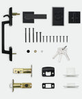 Front Door Handleset With Single Cylinder Deadbolt In Matte Black Zinc Alloy Lockset For Exterior Entry Reversible For Right Or Left Handed Doors Built To Last Easy Install Home Security Upgrade components displayed on white background.