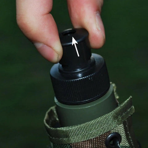 Close-up of Leakproof Outdoor Water Bottle With Rugged Oxford Cloth Carry Handle Built For Camping And Hiking Big Capacity Canteen
