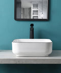 White Square Vessel Sink With Black Trim 15-Inch Above Counter Sink Pop Up Drain Modern European Style Bathroom Vanity Bowl