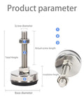 Image showing two Stainless Steel 85mm Adjustable Leveling Feet with M16 Threaded Shaft and rubber damping pad, dimensions labeled.