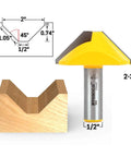 V Groove Flat Bottom Router Bit Two Inch Diameter One Half Inch Shank 45 Degree V Groove For Beveled Grooves Paneling Signage And CNC Lettering Two Flute Pro Grade Carbide Cutter