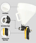 Pro Grade Air Texture Sprayer Featuring An Extended Swing Lever And Three Interchangeable Nozzles For Dead Smooth Wall Finishes with large hopper and self-locking trigger.