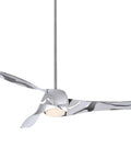 58 Inch Three Blade Ceiling Fan In Liquid Nickel Finish With Etched Opal Glass And Led Light Kit Six Speed Remote Smart Home Ready Hella Quiet Motor Zero Fuss Install mounted from ceiling with light.