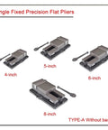 Angle Fixed Precision Flat Pliers in 4-inch, 5-inch, 6-inch, and 8-inch sizes, designed for secure clamping without a base.