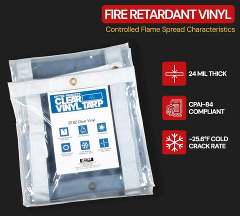 8x10 Clear Vinyl Tarp 24 Mil Thick Tough As Nails Weatherproof Tarpaulin With Grommets, Fire Retardant and Cold Resistant