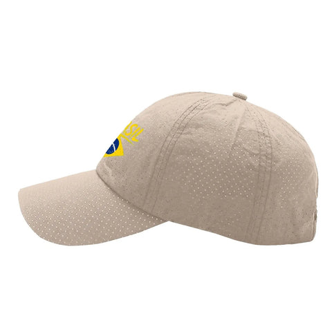 Side view of Lightweight Women Cap With Adjustable Buckle For All Seasons Ultra Comfortable Hat in beige with subtle pattern.