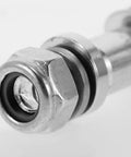 Beefy Aluminum Alloy Mirror Conversion Screws Set Two Pack For Motorcycle Rearview Mirrors Universal Fit Easy Install Enhanced Safety Silver Scooter Handlebar Kit close-up of silver aluminum alloy screw end