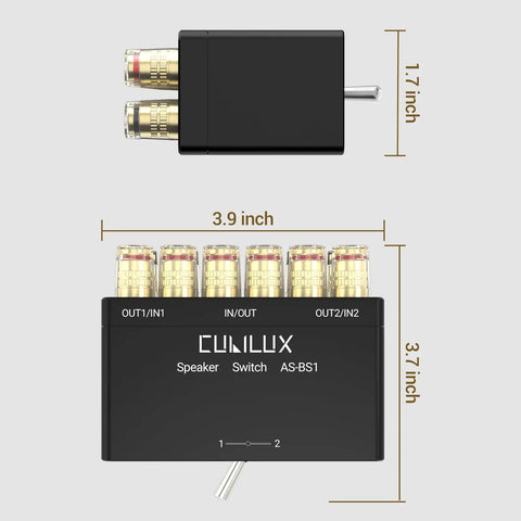 Dimensions of 2-Way Speaker Selector Switch Box For A B Amplifier Setup With Banana Plugs, Bidirectional 1-In-2-Out And 2-In-1-Out