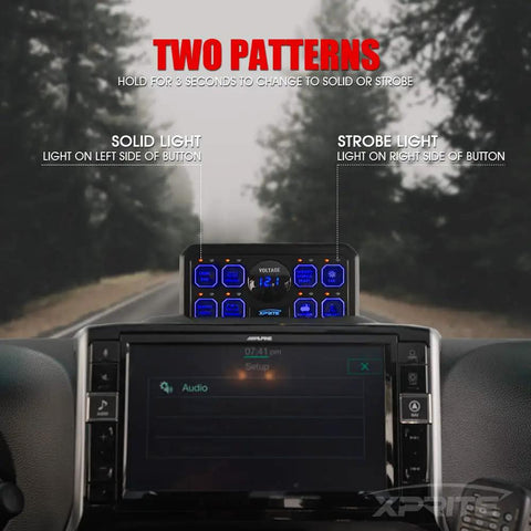 Interior view showing 8 Gang Switch Panel Box With Digital Voltmeter And Blue LED Touch Switch Pod For Vehicles.