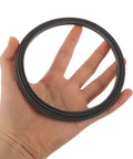 Hand holding 3 Pack Food Grade Silicone Sealing Ring Gasket For Ninja Creami Ice Cream Maker, leak proof black gasket.