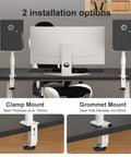 Two Pack Heavy Duty Clamp On Speaker Stands For Desk Mounts With Height Adjustable Pole And Tilt Swivel, white installation options