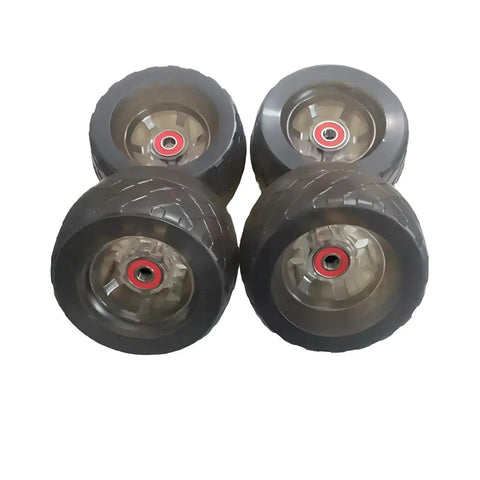 105Mm Off Road Transparent Red Core High Elastic PU Wheels For Longboard And Electric Skateboard Built For Rough Trails And Urban Streets Smooth Glide Soft Ride And Durable Construction, set of 4 wheels.