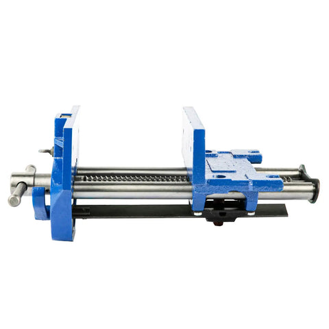 Heavy Duty 7 Inch Quick Release Workbench Vise Rock Solid Ductile Iron Build with silver clamp and blue finish.