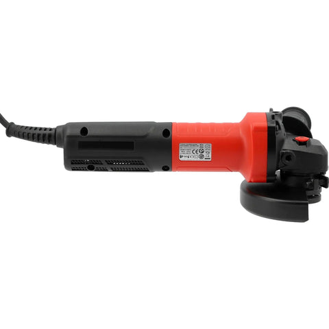 Heavy Duty Brushless Angle Grinder With 125Mm Disc And Variable Speed Controls Up To 11000Rpm showing side view with ergonomic design and power cord.