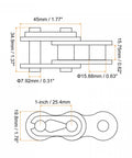 Diagram of Five Pack One Inch Pitch Chain Master Connector Links Roller For 16A No 80 Chain Carbon Steel Replacement Kit dimensions