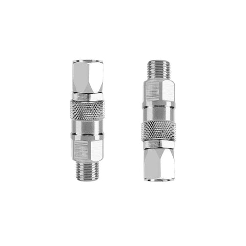 One Quarter Inch Swivel Joint For Spray Gun Hose 360 Degree Rotation Heavy Duty Rock Solid Stainless Steel 304 Construction Built To Last Corrosion Resistant For Airless Paint Sprayers And High Pressure Hoses, two views