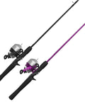 Two Pack Spincast Fishing Rod And Reel Combos With 5 Foot 6 Inch 2 Piece Fiberglass Rods Quickset Anti Reverse Reels With Bite Alert, Pink and Black