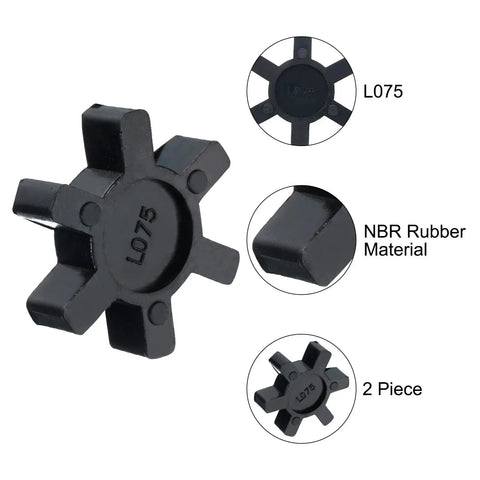 2 Pack L075 Jaw Coupling Inserts Red NBR Rubber Flexible Solid Type for L-Jaw Couplings, 0.8 in Inner Diameter and 1.7 in Outer Diameter, Built To Last Flexible Center Inserts for Smooth Torque Transmission and Vibration Dampening. 2-piece black L075 NBR rubber jaw coupling insert