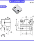 Zinc alloy damping cabinet hinge with torque-adjustable pivot for cabinet doors; front and side views, 1-piece.