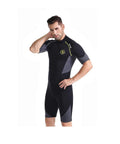 Man modeling Men's 1.5mm Back Zip Shorty Neoprene Wetsuit Premium Dope Quality for water sports, front view