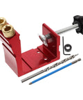 Pro Level Pocket Hole Drill Guide Jig For Woodworking Featuring Quick Release Clamps and Precision 15 Degree Angle Locator, red, precision tool for smooth assembly.