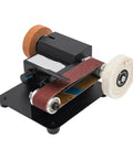 No Sweat Pneumatic Mini Belt Sander With Variable Speed Air Motor and Standard Hose Hookup For Cramped Joints Fine Detail Work Multi Material Sanding Tool, compact design for detailed sanding tasks.