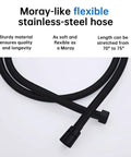 10 Inch Rainfall Shower Head With Handheld Spray Combo In Matte Black Heavy Duty All Metal Construction hose detail