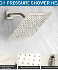 Brushed Nickel Shower System With 8 Inch Rainfall Head, Wall Mounted Faucet Set, stainless steel shower head spraying water