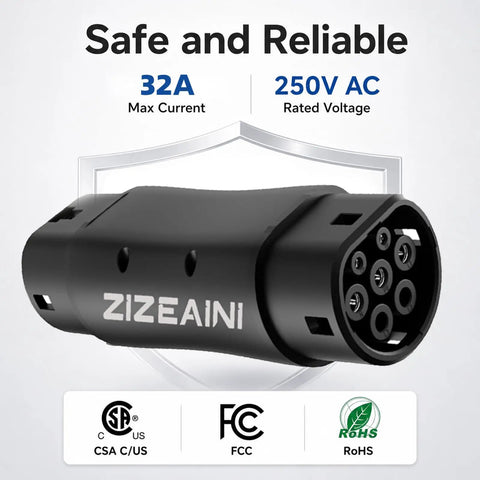 Road Ready GB To Type 2 EV Charging Plug, 32 Amp 3 Phase AC Electric Vehicle Adapter displayed with specs.