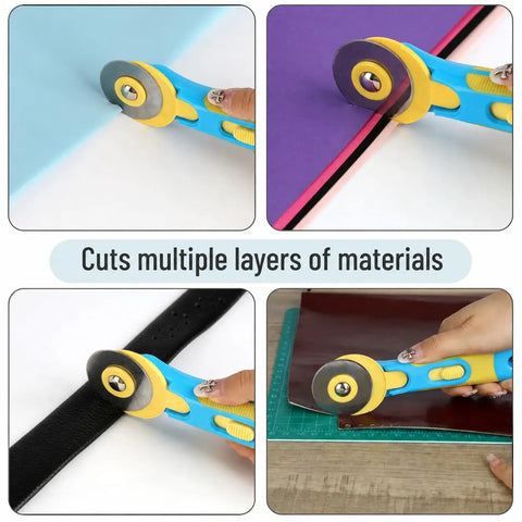 45mm Rotary Cutter Kit With One Extra Blade, Ergonomic Handle, A Real Workhorse With Ultra Sharp Steel Blades For Precise Fabric, Scrapbooking And Craft Cutting, Easy Grip, Smooth Cuts, Great For Quilting And DIY Projects, cutting layered fabric and leather