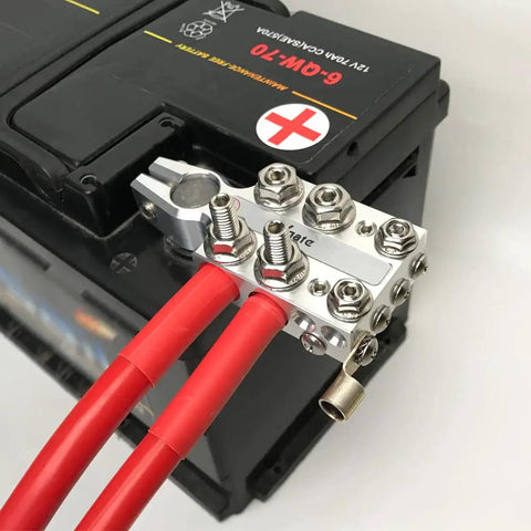 Heavy Duty 20-Way Lead Acid Battery Post Terminal Ends Distribution Block Bus Bar for Tapered Top SAE DIN EN Posts, Accepts 8 AWG Up to 4/0 XL Wire Gauge, Multi Size Connectors, Ideal for AGM Gel Wet MF Batteries and Pro Grade Car Electrical Upgrades on battery post