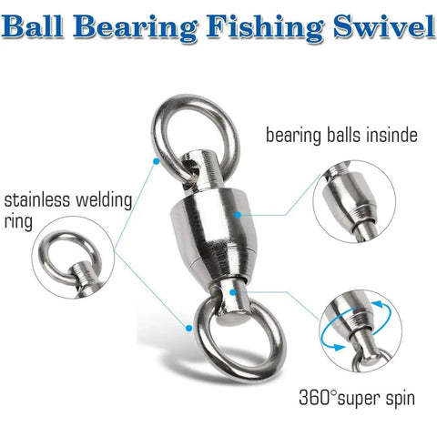 Built Tough Heavy Duty High Strength Ball Bearing Barrel Swivels Connector With Stainless Steel Welded Rings For Saltwater And Freshwater Fishing 25pcs 44lbs, stainless ring detail