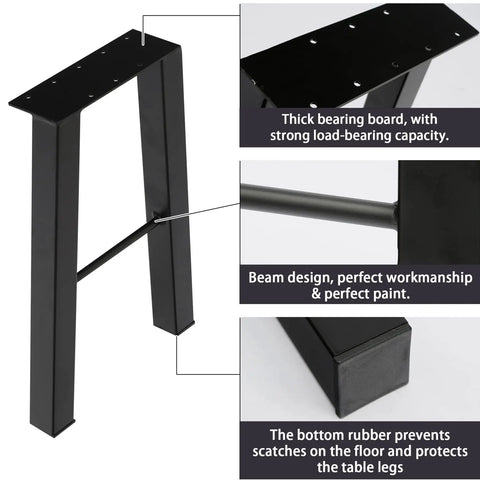 Beefy Heavy Duty 16 Inch Metal Table And Bench Legs Set Of 2 Black Powder Coated Steel Supports Featuring Load Capacity Details