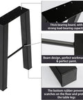 Close-ups of 22 Inch Black Industrial Table Leg Set Of 2 showing thick bearing board, beam design, and rubber bottom for floor protection.