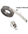 Ultimate Stainless Steel Hose Clamp Kit 304 Grade Adjustable Worm Gear Strap For Automotive Marine And DIY Pipe Repair Silver Heavy Duty Reusable Fasteners 12.6mm Width Perfect Fit No Rust Just Solid Strength You Can Count On 5m strip, 45mm clamp
