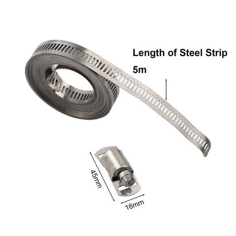 Ultimate Stainless Steel Hose Clamp Kit 304 Grade Adjustable Worm Gear Strap For Automotive Marine And DIY Pipe Repair Silver Heavy Duty Reusable Fasteners 12.6mm Width Perfect Fit No Rust Just Solid Strength You Can Count On 5m strip, 45mm clamp