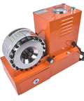 Heavy Duty Electric Hydraulic Hose Crimper 110V Portable Pipe Press Machine with a metal crimping head and gauges.