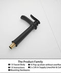 Matte Black Farmhouse Vessel Sink Faucet With One Hole, Tall Above Counter Waterfall Style, Single Handle, flat lay view