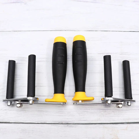 Heavy Duty Gypsum Board Lifter With Rock Solid Grip Handle For No Sweat Drywall Plaster Tile And Glass Transport Adjustable Anti Slip Portable Safety System handles, black and yellow, ergonomic design for easy lifting.