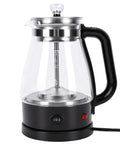 Straight Up Heavy Duty One Liter Borosilicate Glass Electric Kettle And Tea Boiler With Two Hour Keep Warm Feature showing sleek design and measuring marks.