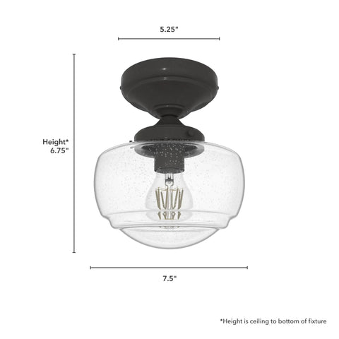 Saddle Creek 1 Light Noble Bronze Schoolhouse Flush Mount Ceiling Light Dimmable Fixture For Cozy Bedrooms Kitchens Foyers And Bathrooms With Seeded Glass Shading And Durable Steel Construction