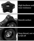 Heavy Duty 5/16 Black Star Knobs With Female Thread 4 Pack Ergonomic Wing Nuts showing smooth surface and deep thread for secure grip.