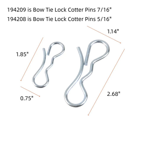 Stainless Steel Bow Tie Lock Cotter Pins Seven Sixteenth Inch And Five Sixteenth Inch Ten Pack Deck Clip Set For Trailers Marine Machinery And DIY Projects Rust Resistant And Durable with measurements