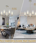 5-Light Modern Chandelier With Clear Glass Shades And Brushed Nickel Finish for dining room and living room decor