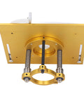 Heavy Duty Aluminum Trimming Flip Plate With Smooth Milling Guide Table Insert For Rock Solid Woodworking Router Lift Mount, gold with mounting elements.